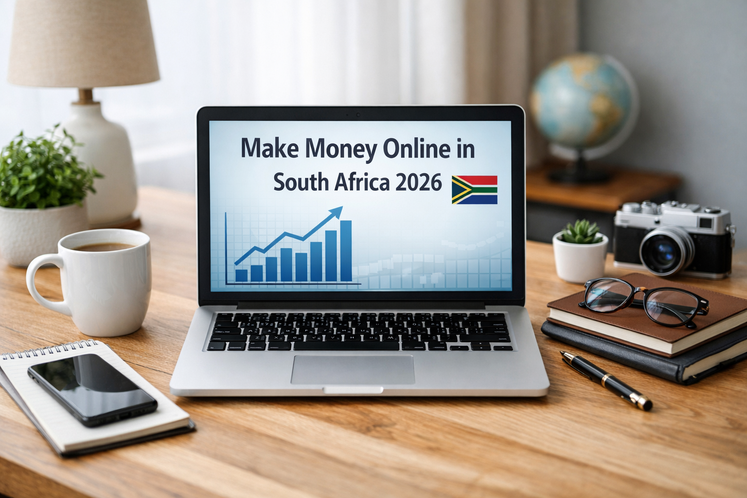 Beginner working on laptop learning how to make money online in South Africa from home
